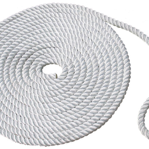 Cima ritorta gherlino in poliestere 100% con occhio piombato a mano.Colore bianco brillante.